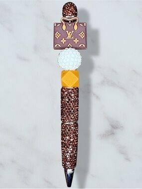 Fashion LV Brown & Tan Rhinestone Twist Pen